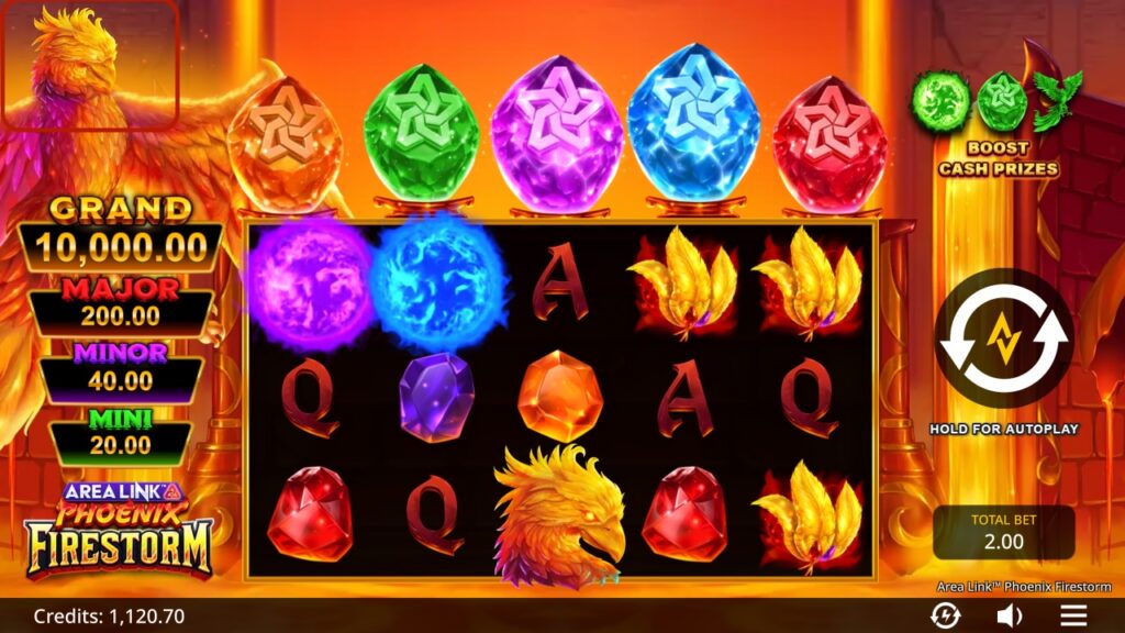 A screenshot from the casino game Area Link™ Phoenix Firestorm. 