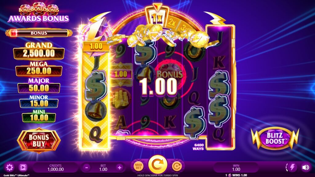 A screenshot from the casino slot game Gold Blitz™ Ultimate.