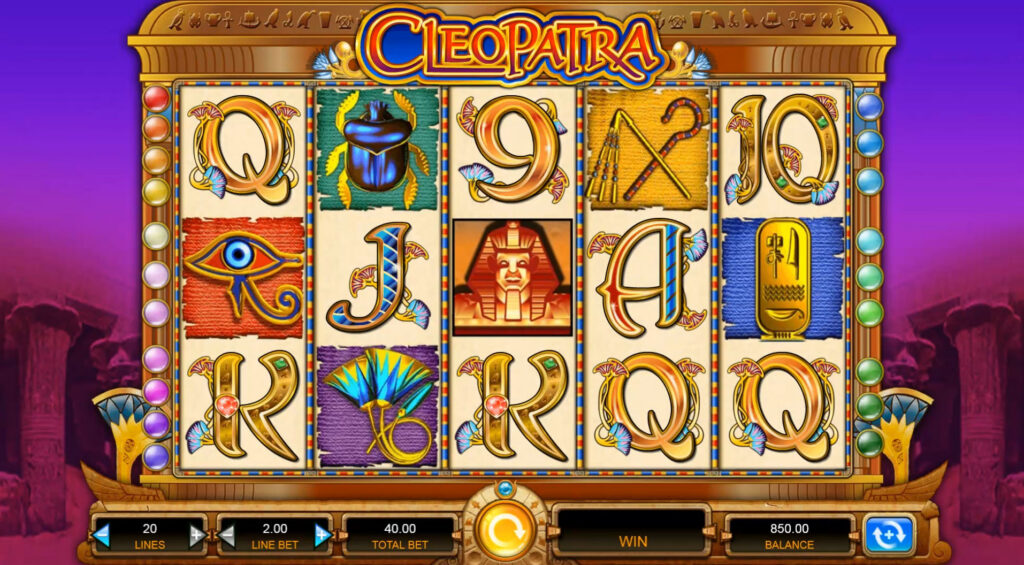A screenshot from the casino slot game Cleopatra.