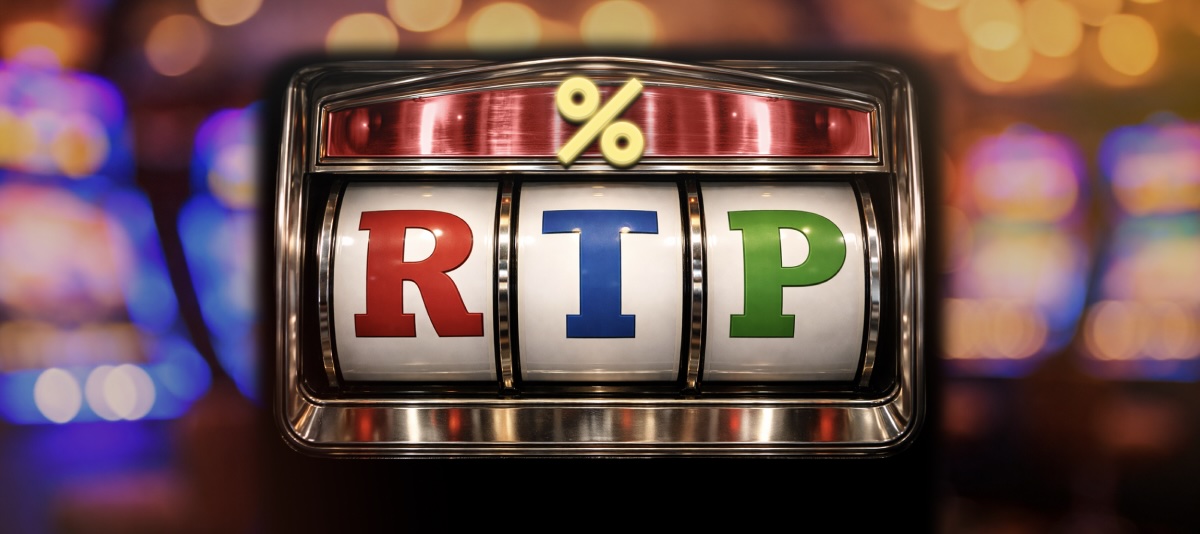 A feature image of a slot machine with the words "RTP" written on the reels.