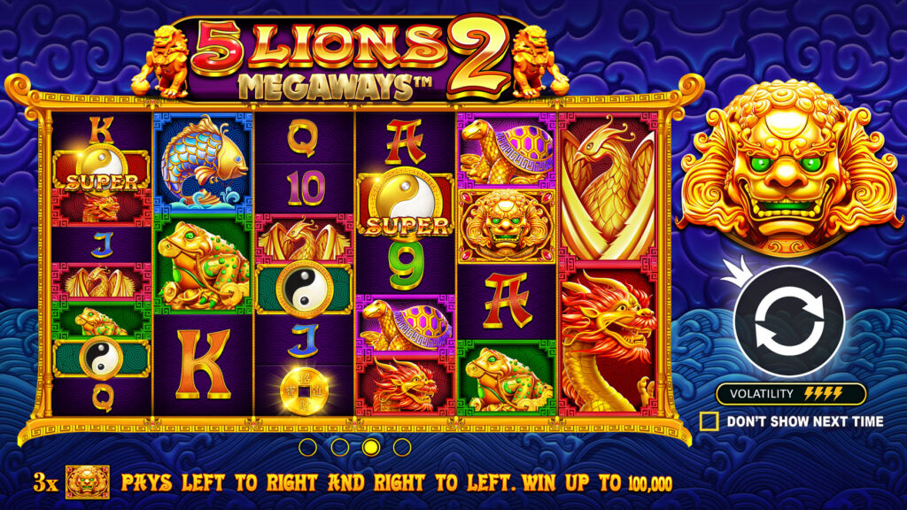 A screenshot from the casino slot game 5 Lions Megaways™ 2.