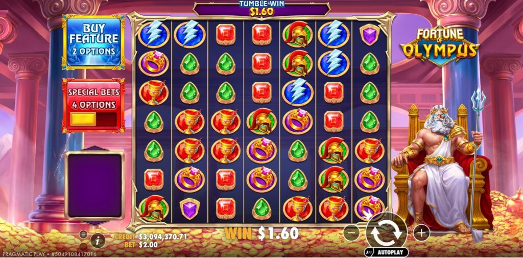 A screenshot from the casino slot game Fortune of Olympus.