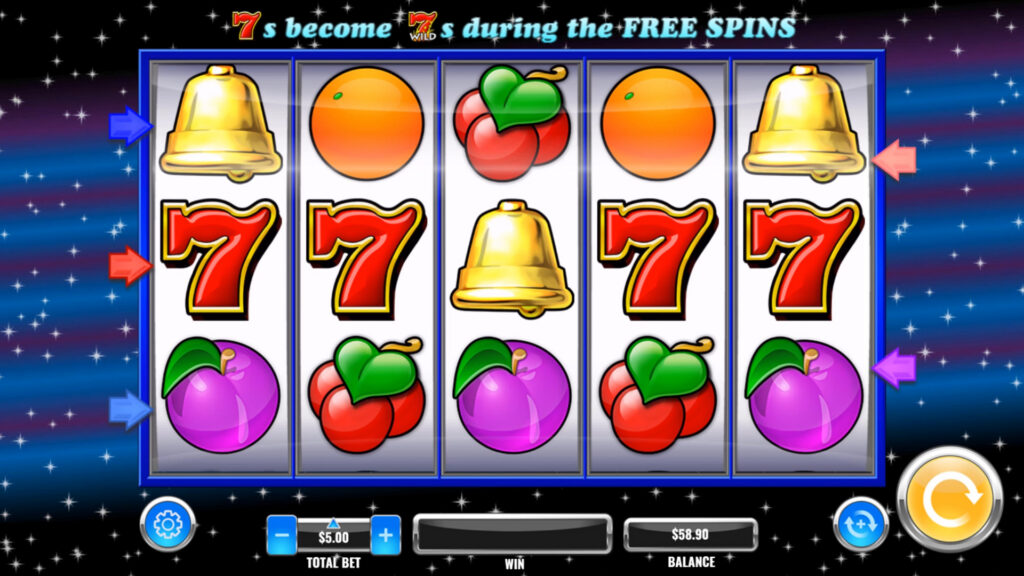 A screenshot of the casino slot game 7s Wild.