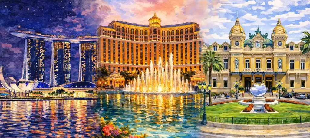 Feature image for an article about famous casinos to visit around the world.