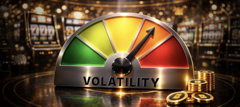 A feature image for an article explaining "What does volatility mean in slots?"