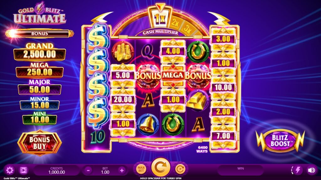 A screenshot of the real money casino slot game Gold Blitz™ Ultimate.