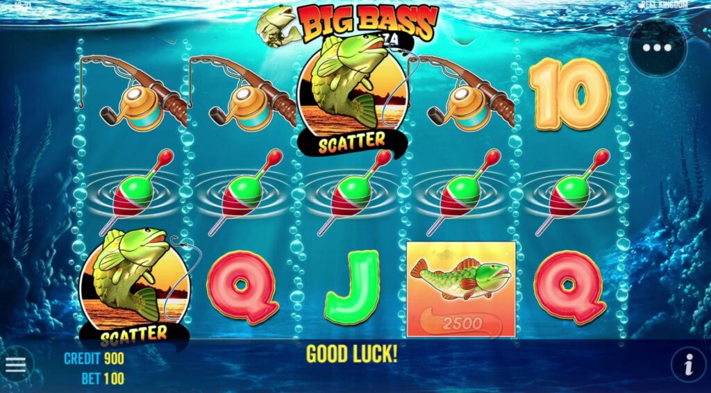 A screenshot of the real money casino slot game Big Bass Bonanza.