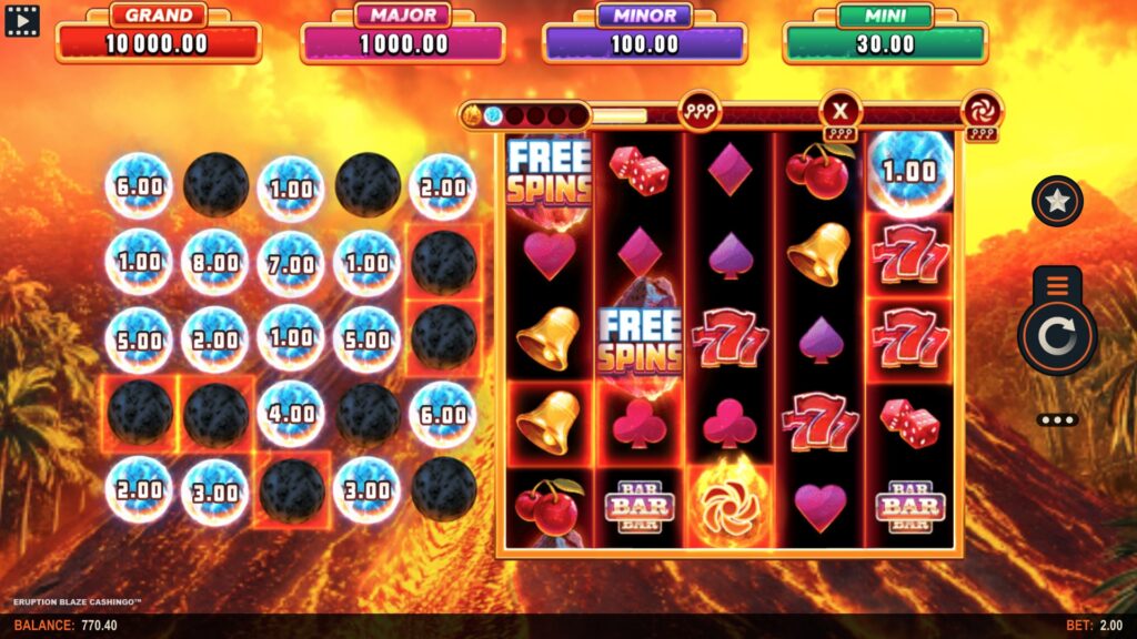 A screenshot of the real money casino slot game Eruption Blaze CASHINGO™.