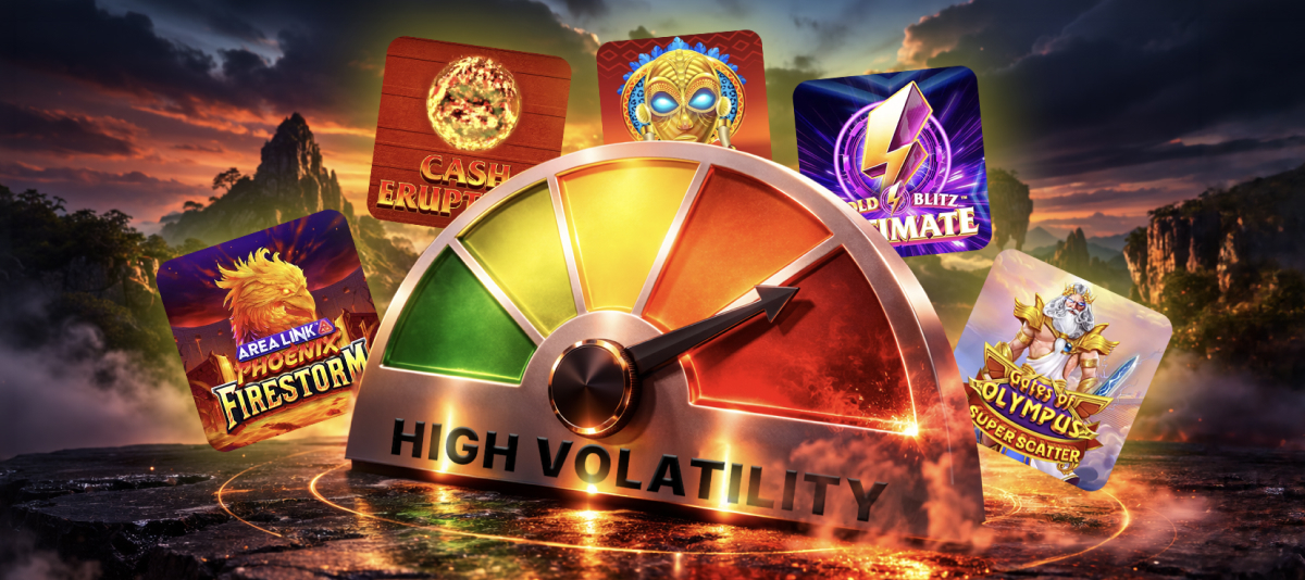 Feature image for an article about high volatility slot titles in Canada, available on Betty.