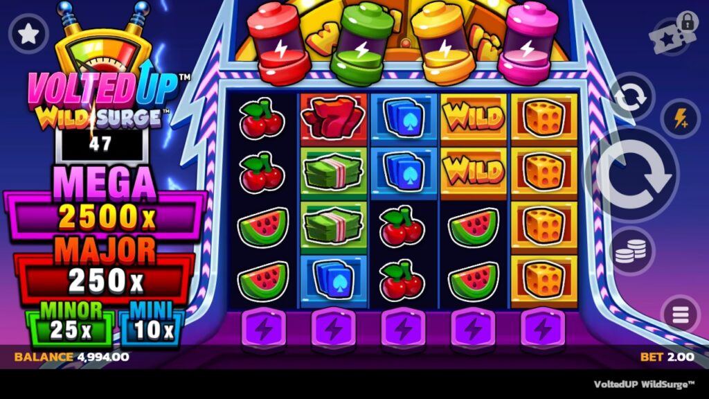 A screenshot of the real money casino slot game Volted Up Wild Surge.