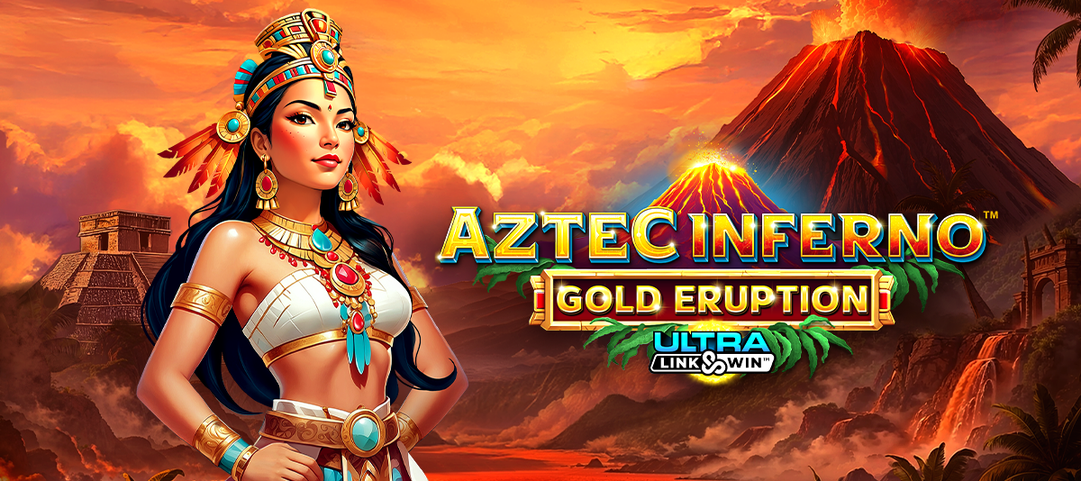A feature image for a slot review about the game Aztec Inferno: Gold Eruption.