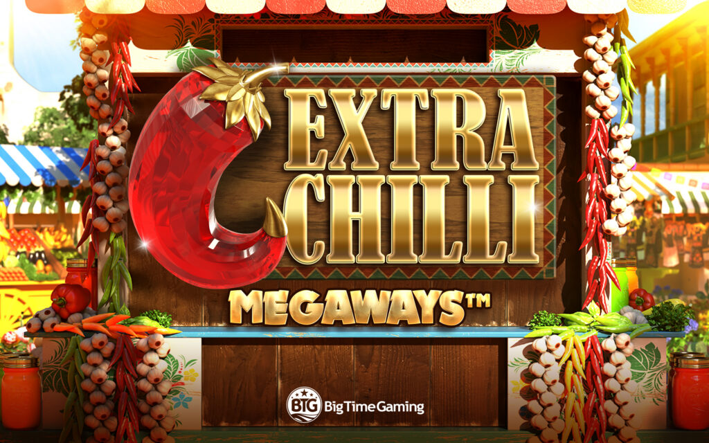A promotional banner for the real money casino slot game Extra Chilli Megaways.