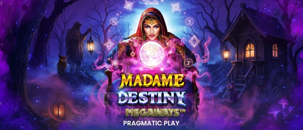 A promotional banner for the real money casino slot game Madame Destiny Megaways.