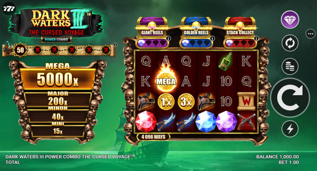 The base game screen of Dark Waters III: The Cursed Voyage Power Combo.