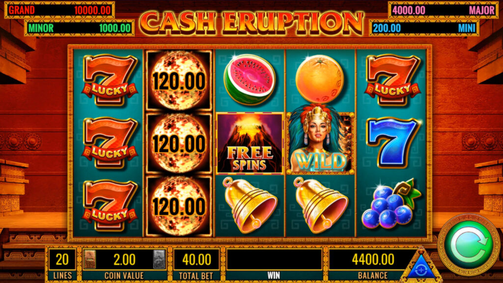 The base game screen of Cash Eruption.