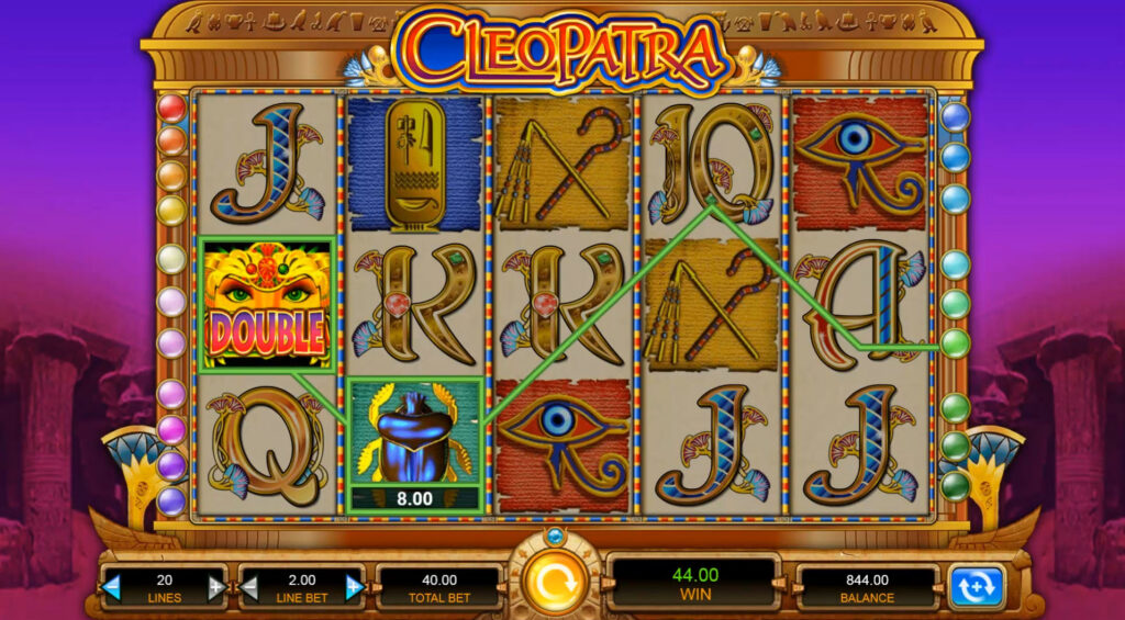 A screenshot of a base game win in the real money casino slot game Cleopatra.
