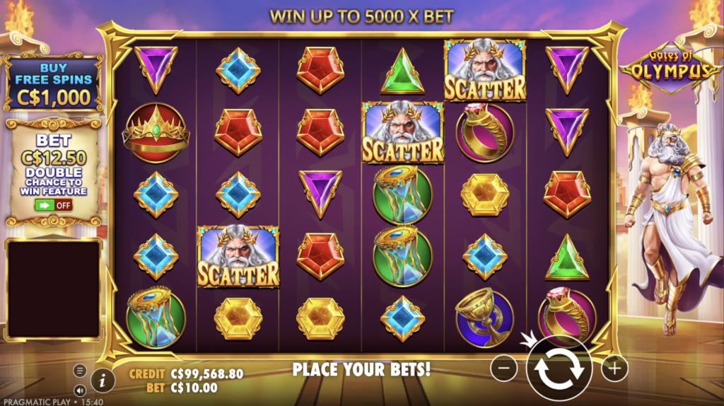 The base game screen of Gates of Olympus.