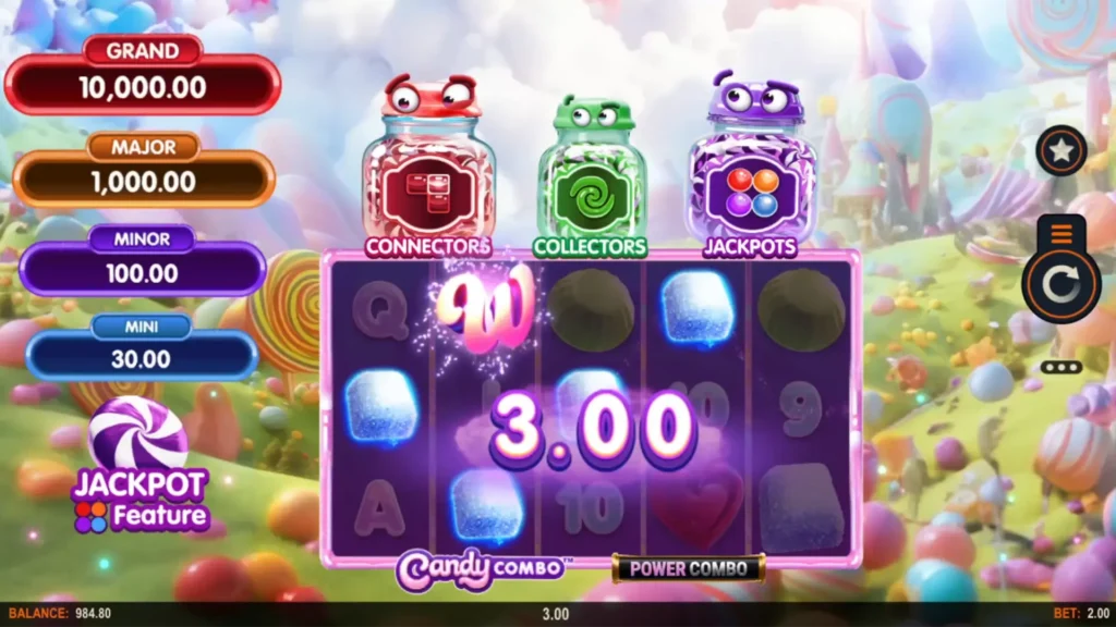 A small win in the base game of Candy Combo Power Combo.