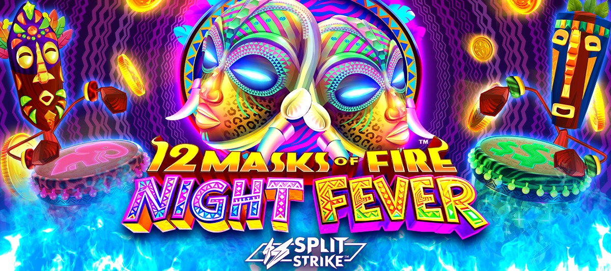 A promotional banner for the casino slot game 12 Masks of Fire Night Fever.