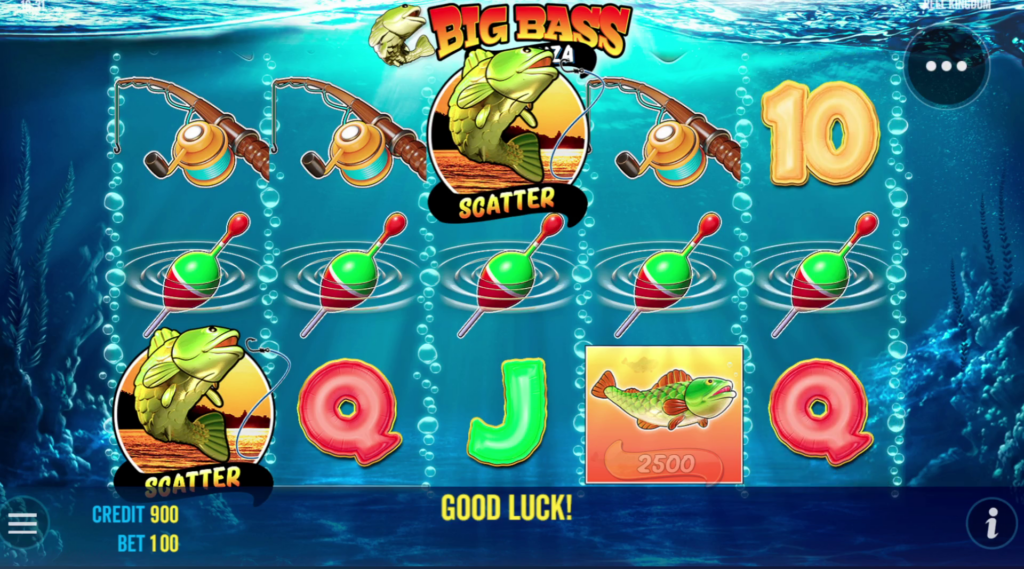 A screenshot from the casino slot game Big Bass Bonanza.