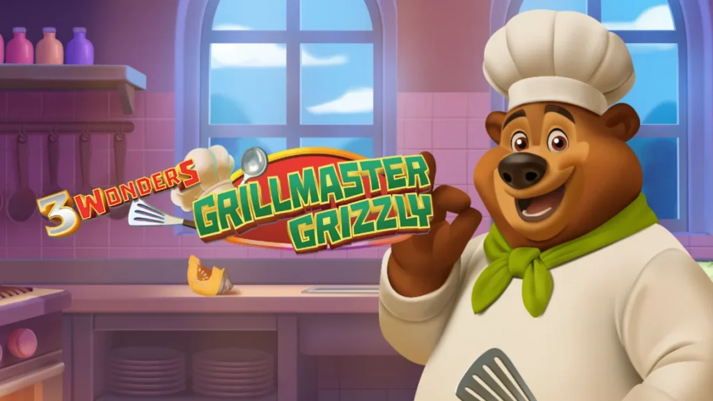 A promotional banner for the casino slot game 3 Wonders Grillmaster Grizzly.