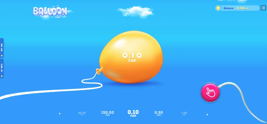 Balloon game with an orange balloon swelling over a blue sky.