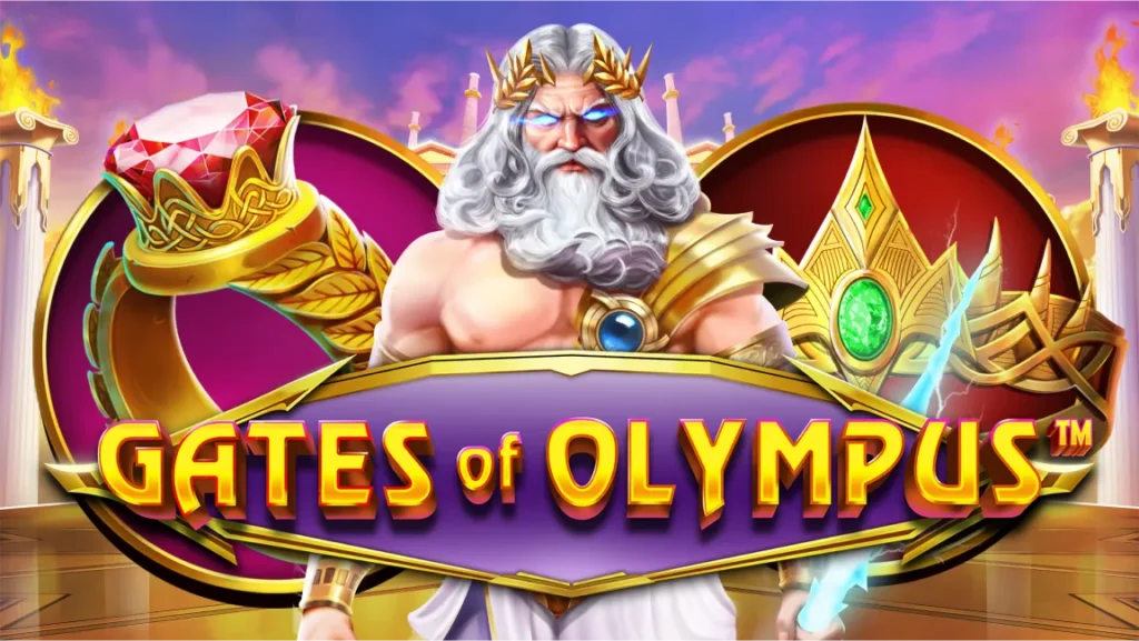 A promotional banner for the casino slot game Gates of Olympus.