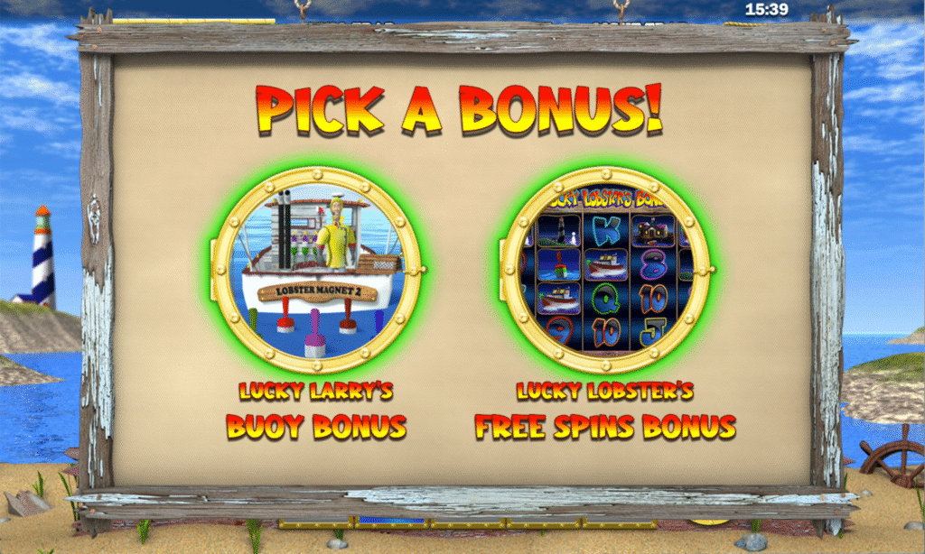 A screenshot of a selection screen in the real money casino slot game Slingo Lucky Larry's Lobstermania.
