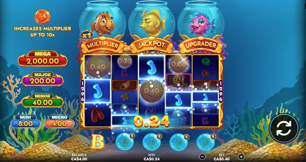 The base game screen of the casino slot game Triple Squeeze, after a round paid out $0.24 on a $0.40 bet.